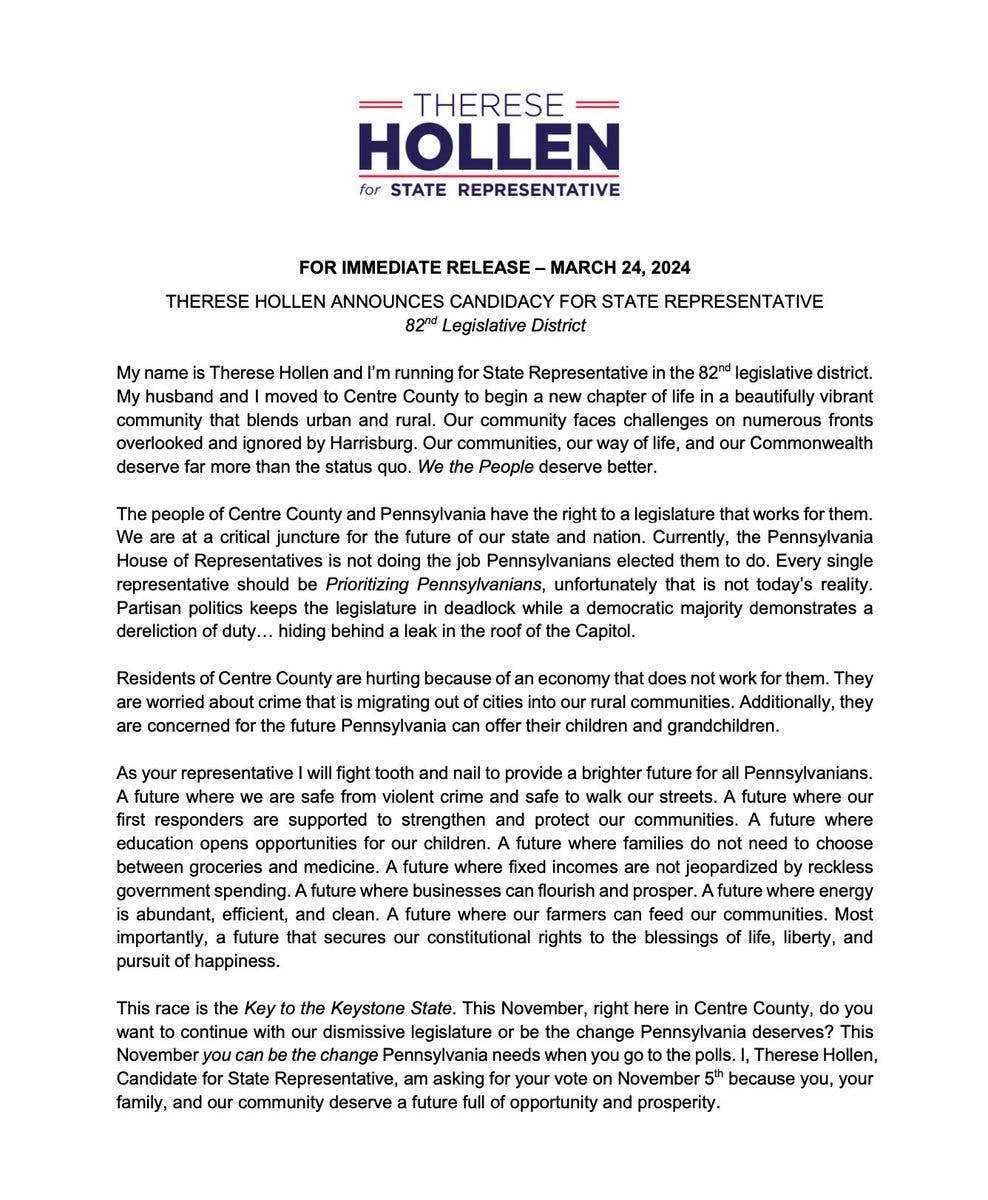 Hollen Announces Candidacy